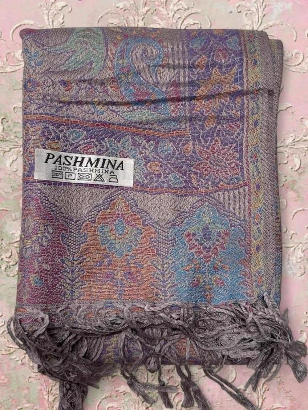New | Limited Edition: Grey Pastel Multicolor Pashmina Shawl